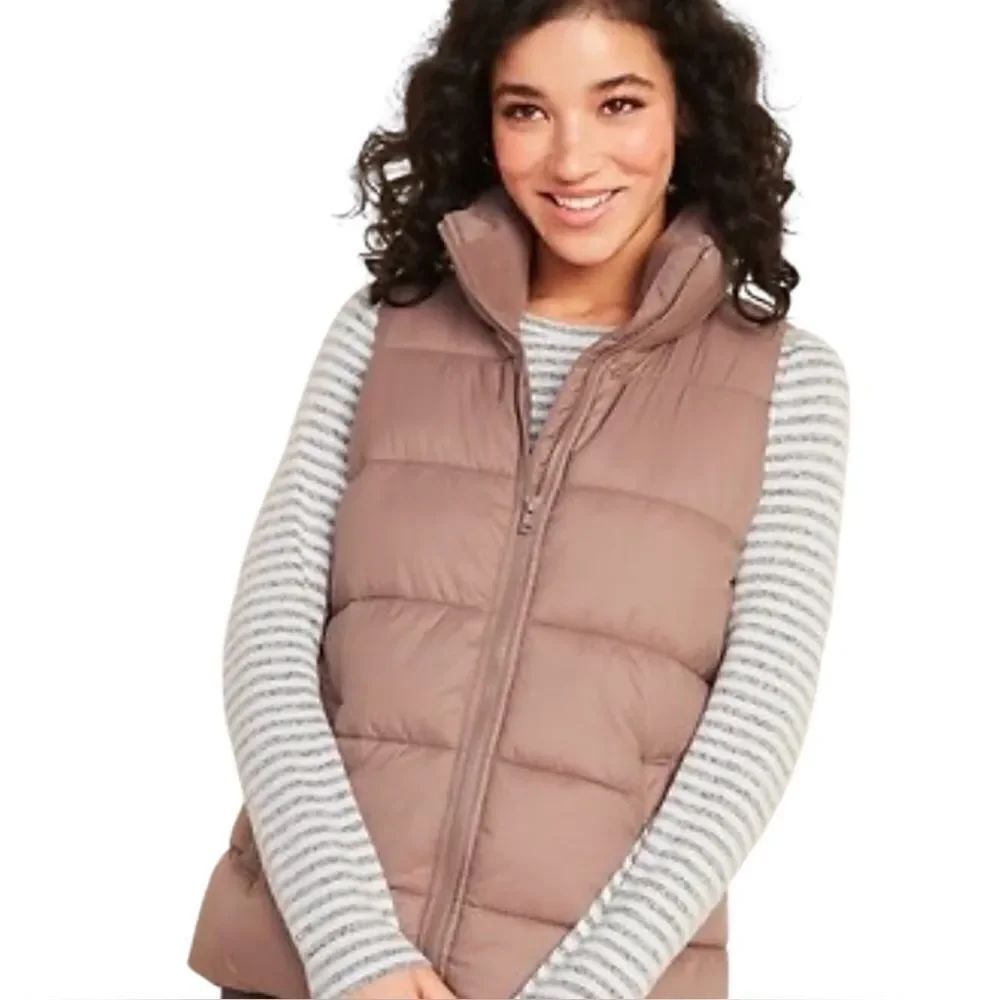 Old Navy Dusty Pink Frost-Free Puffer Vest Fleece Lined Womens Small EUC